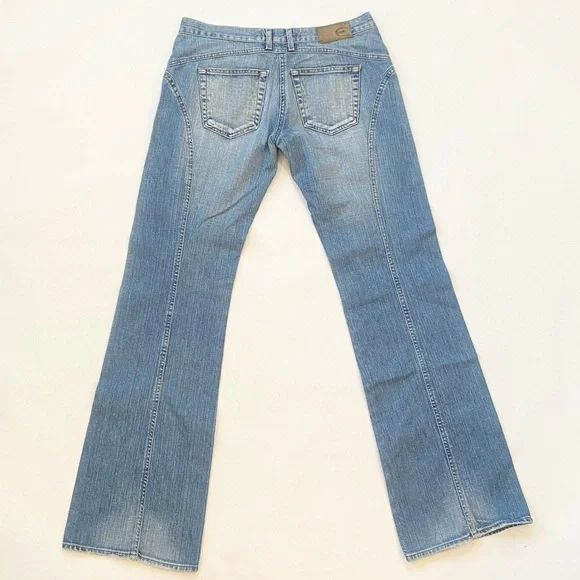 Y2K Just Cavalli Light Blue Denim Jeans FLARE Western Top Stitch Tall Long 29 43 - Picture 2 of 7